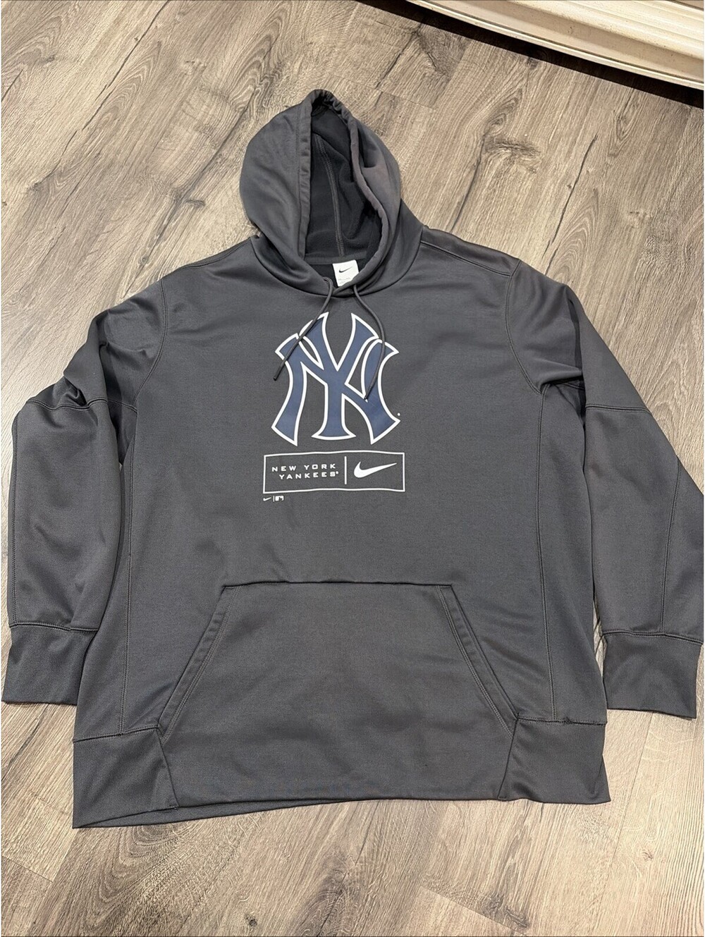 NY Yankees Nike MLB Hoodie Sweatshirt XXL Gray Navy Logo Baseball